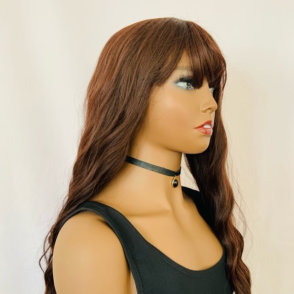 Long Chestnut Brown Premium Synthetic “Put On & Go” Wig with Bangs 😊 - Picture 5 of 12